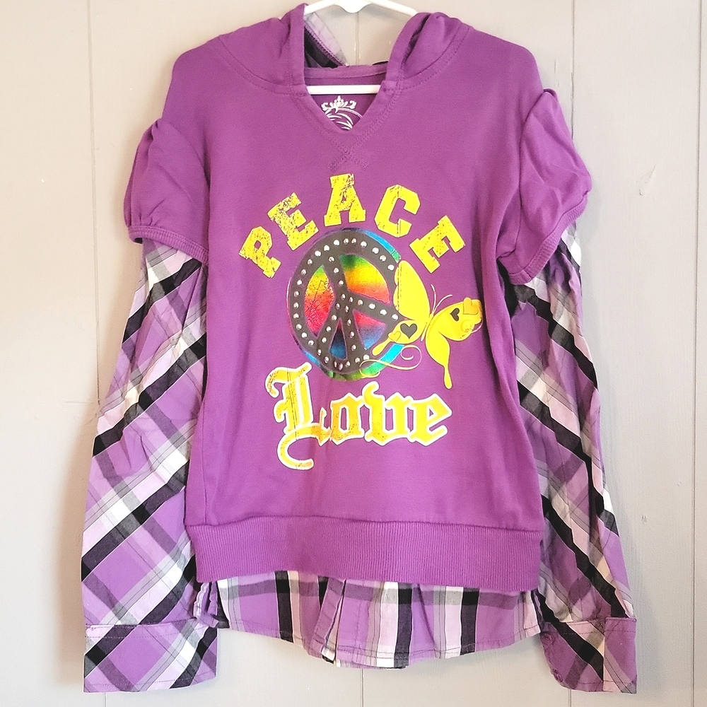 🌴 NWOT TCP Purple Hoodie With Faux Plaid Top 💜